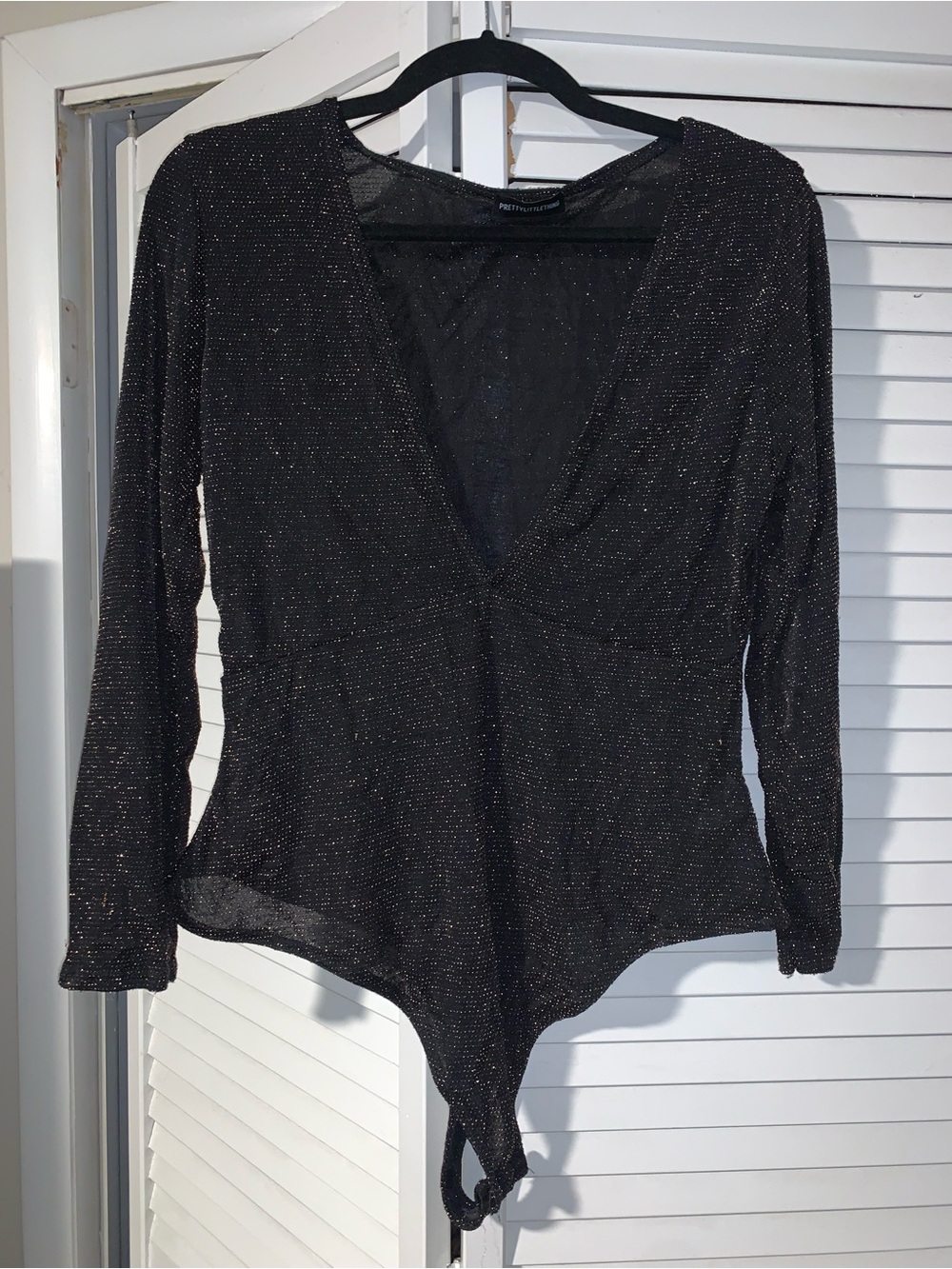 PrettyLittleThing Plus Size Women’s Long Sleeve Glitter Bodysuit